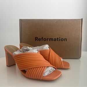 REFORMATION Lila Tubular Heeled Sandal Color Papaya 7.5 New Leather